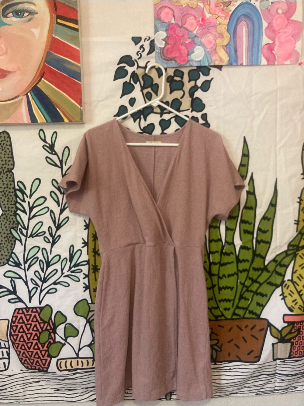 Madewell Mauve Faux Wrap-Style Mini Dress